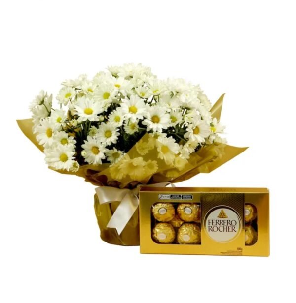 Vaso Plantado com Mini Margaridas + Ferrero Rocher