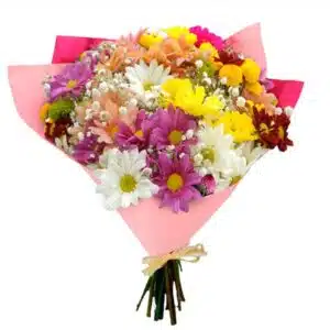 Buquê com 25 astes de margaridas e Gypsofila