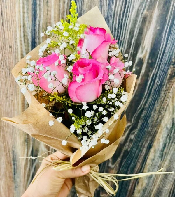 Mini Buquê de Rosas com 4un de Cor Rosa