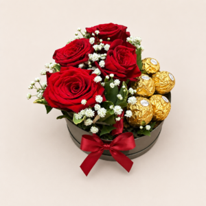 Mini Arranjo Romântico com Rosas e Ferrero Rocher